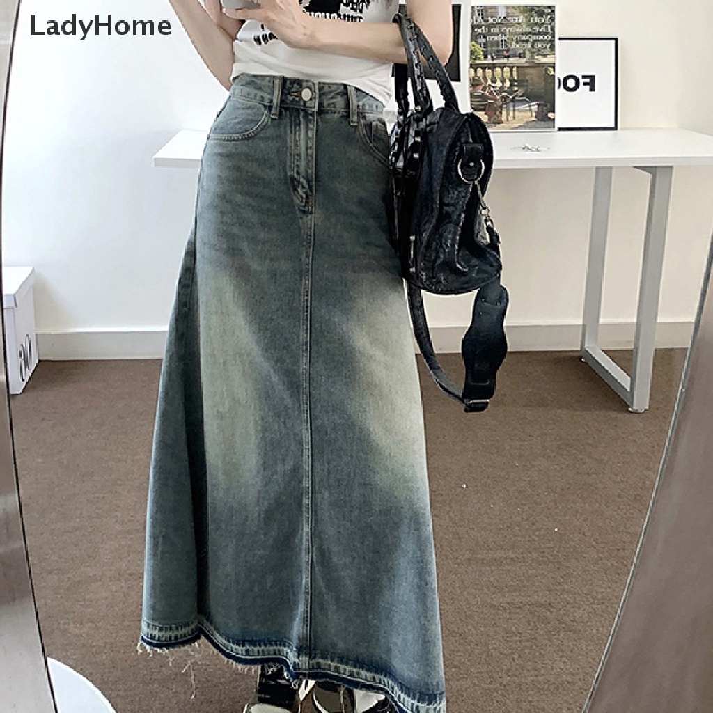 Chân váy jean Dài Lưng Cao Thời Trang Vintage Hàn Quốc 2023 Y2k