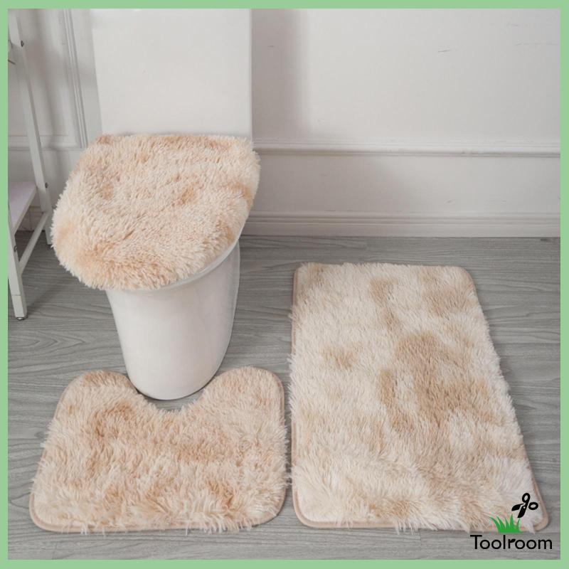 Bộ 3 Tấm Thảm Trải Sàn Nhà Tắm Kèm Vỏ Bọc Thấm Hút Tốt Tiện Dụng