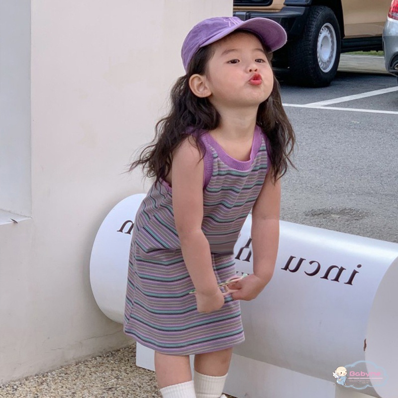 Đầm Mùa Hè Thoải Mái Dễ Thương Kẻ Sọc Phong Cách Hàn Quốc Cho Bé Gái