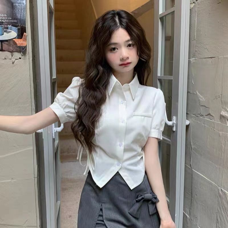 Áo Sơ Mi Ngắn Tay Dây Rút Thời Trang Mùa Hè 2023 Cho Nữ