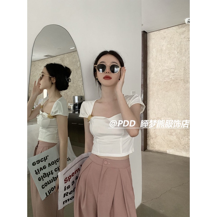 Áo Thun COZOK Ngắn Tay Cổ Vuông Thiết Kế Quyến Rũ Thời Trang