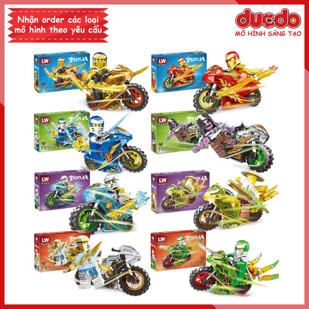 LW 120 Combo 8 nhân vật Ninjago kèm xe máy - Đồ chơi Lắp ghép Xếp hình Minifigures Mini Ninja Mô hình