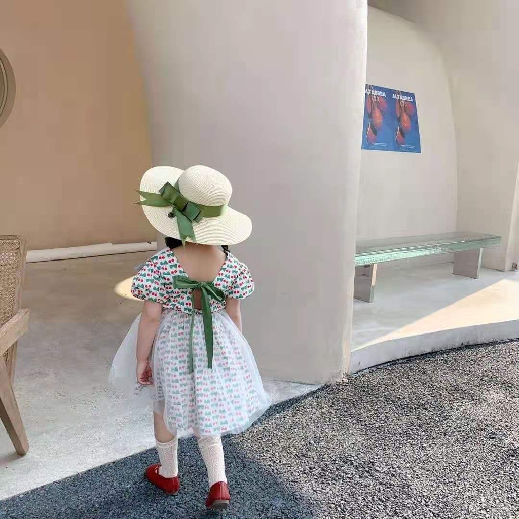 Đầm Công Chúa Cổ Chữ V Họa Tiết Chấm Bi Phối Nơ To Thời Trang Mùa Hè Xinh Xắn Cho Bé Gái