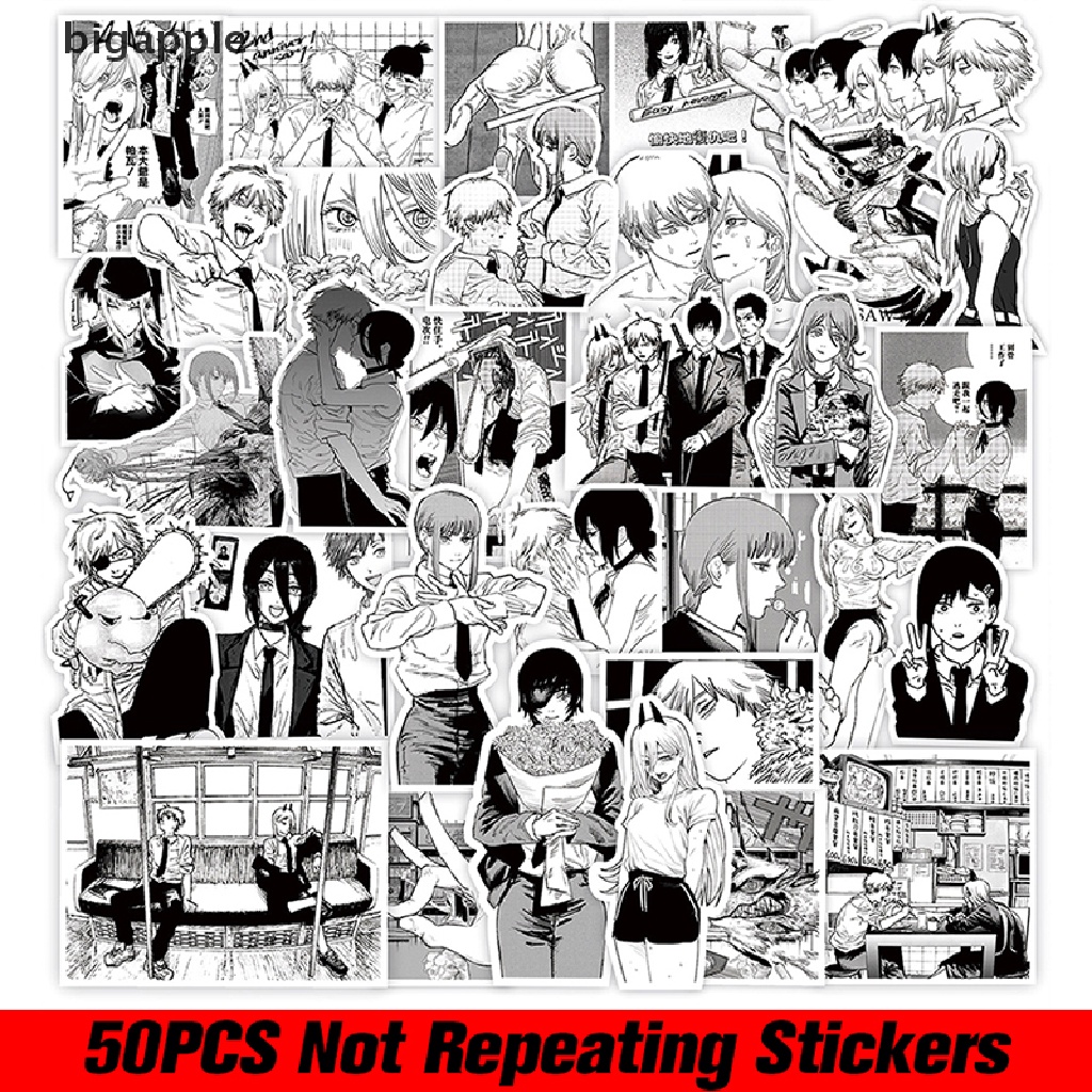Set 50 Sticker Họa Tiết Anime Màu Trắng Đen Chống Thấm Nước Để Trang Trí Laptop