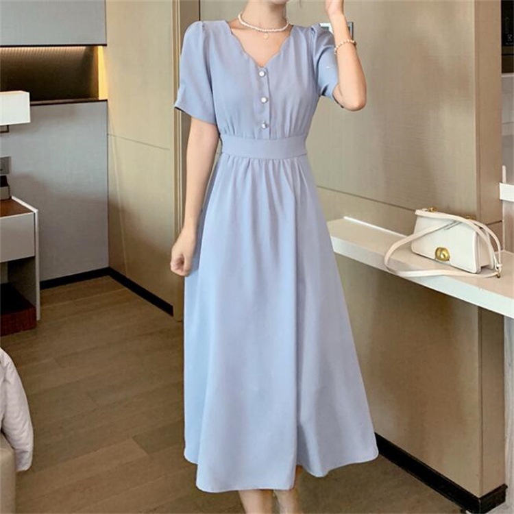 IELGY Đầm Dài Dáng Chữ A Cổ Chữ v Màu Xanh Lá Bơ Thắt Eo Thời Trang Kiểu Pháp Cho Nữ