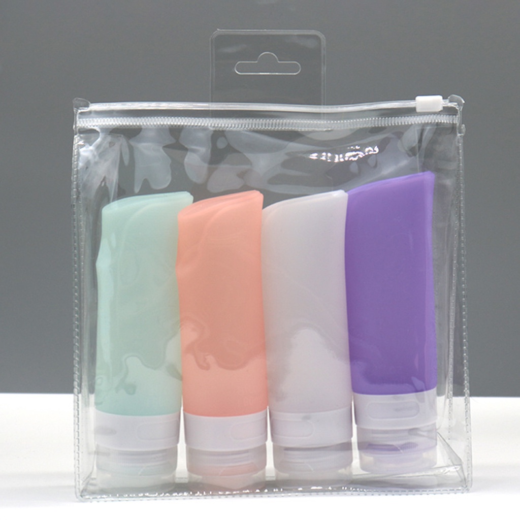 Set 4 Chai Silicone Đựng Dầu Gội 90ML Chống Rò Rỉ Tiện Dụng Khi Đi Du Lịch