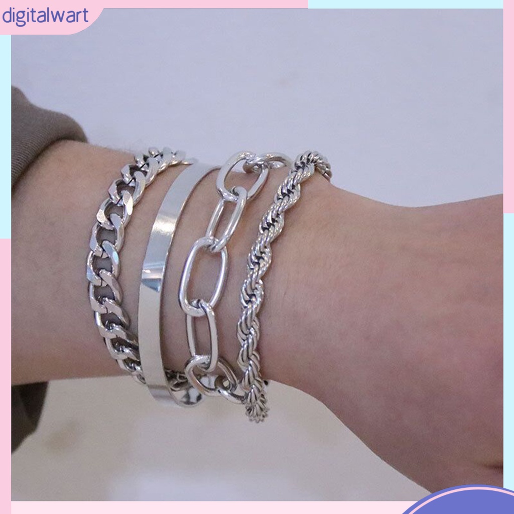 Set 4 Vòng Đeo Tay Mạ Điện Không Phai Phong Cách Vintage Thời Trang Cho Nữ