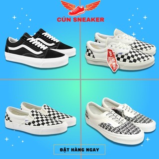 Giày thể thao Vans caro lười, buộc dây, Vans đen vault, Van Fog nam nữ chuẩn sc đủ size nam nữ full bill box