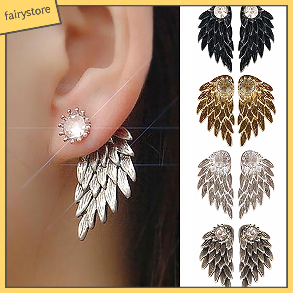 1 Đôi Bông Tai Hợp Kim Hình Đôi Cánh Thiên Thần Đính Đá Thời Trang Giáng Sinh Dành Cho Nữ [Fairy4]