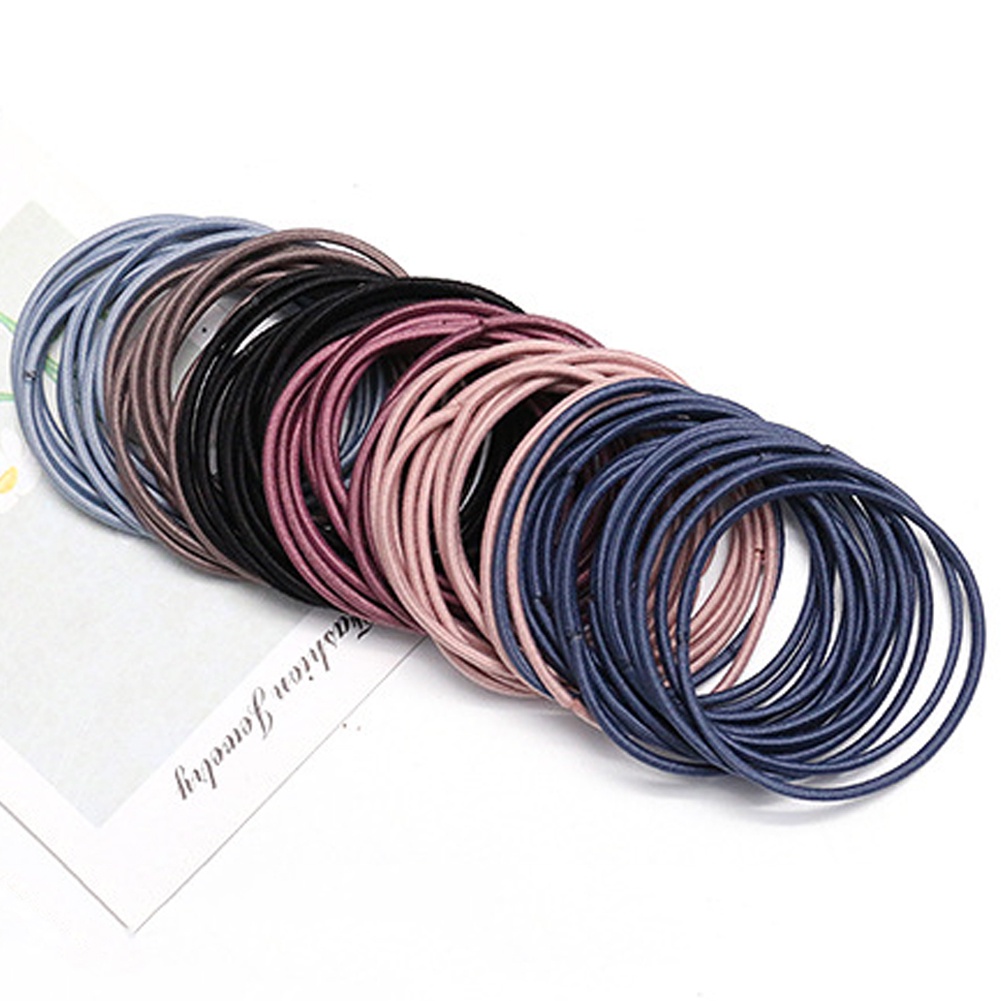 Set 4 / 100 Dây Cột Tóc Co Giãn Màu Trơn Thời Trang Cho Nữ