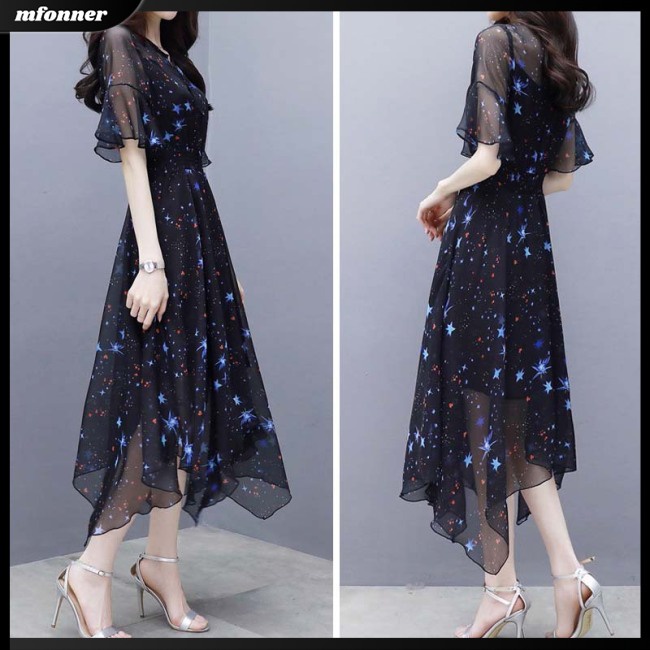 Đầm Midi Tay Ngắn Cổ Tròn Dáng Ôm Thiết Kế Không Đồng Đều Xinh Xắn Thời Trang Cho Nữ