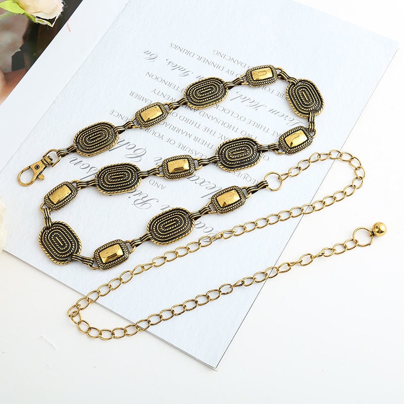 Thắt Lưng Dây Xích Kim Loại Hình oval Phong Cách Âu Mỹ Thanh Lịch Thời Trang Cho Nữ