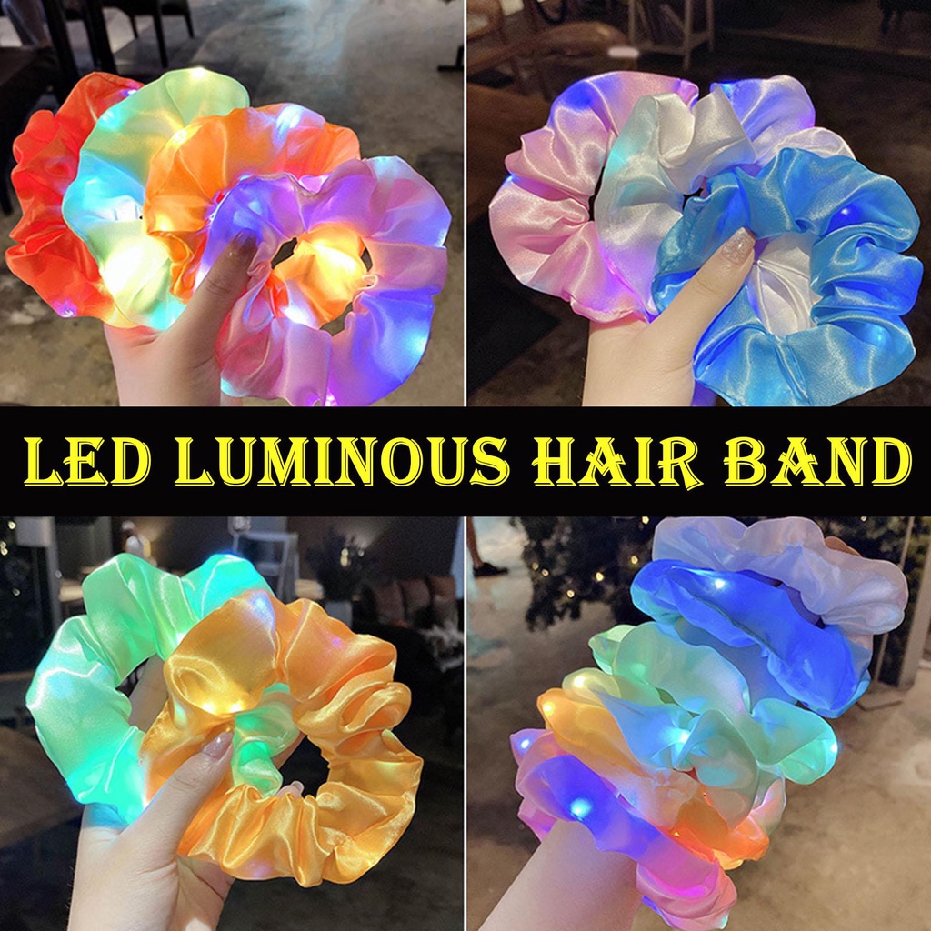 Dây Buộc Tóc Vải Satin Co Giãn Có Đèn LED Phát Sáng Dành Cho Nữ