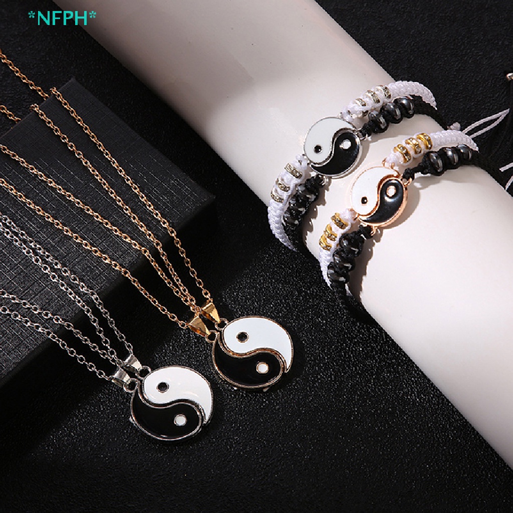 Bộ 2 Vòng Đeo Tay / Dây Chuyền Mặt Âm Dương Độc Đáo Cho Cặp Đôi Mới