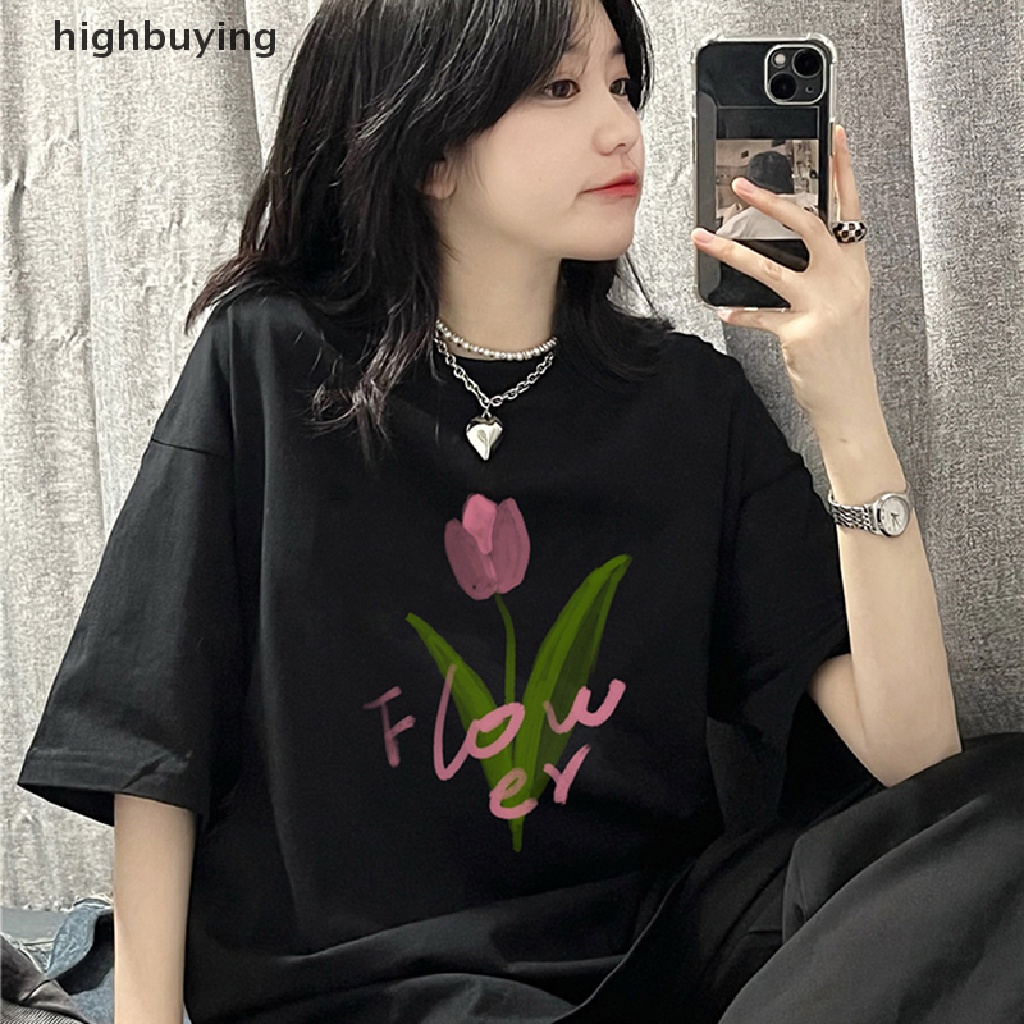 Áo Thun Nữ Tay Ngắn Cổ Tròn In Hoa Thời Trang