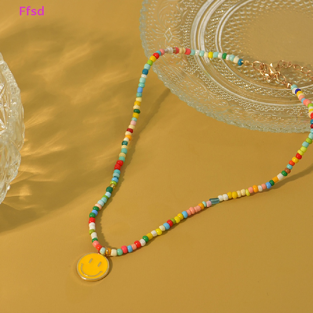 {Ffsd} Vòng cổ Chuỗi Hạt Mặt Cười Thả Dầu Tráng Men Dễ Thương Trang Sức Cho Nữ