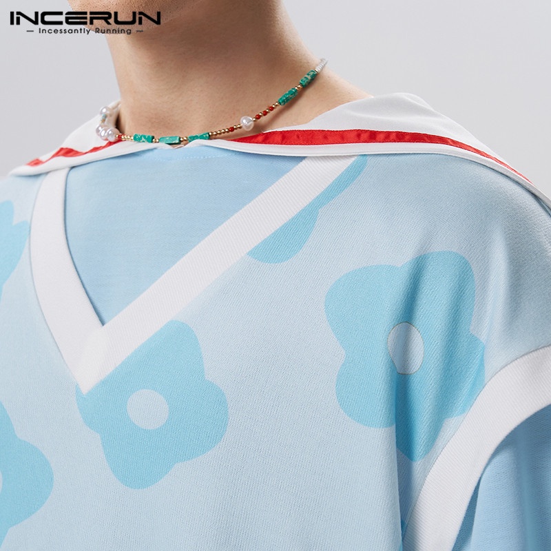 Áo INCERUN tay ngắn họa tiết hoa thời trang phong cách cho nam