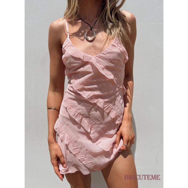 Đầm Hai Dây Cổ Chữ V Màu Sắc Thời Trang Mùa Hè Cho Nữ