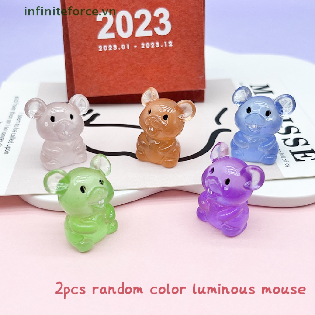Set 2 Chú Chuột Mini Bằng Nhựa Phát Quang Dễ Thương Dùng Trang Trí