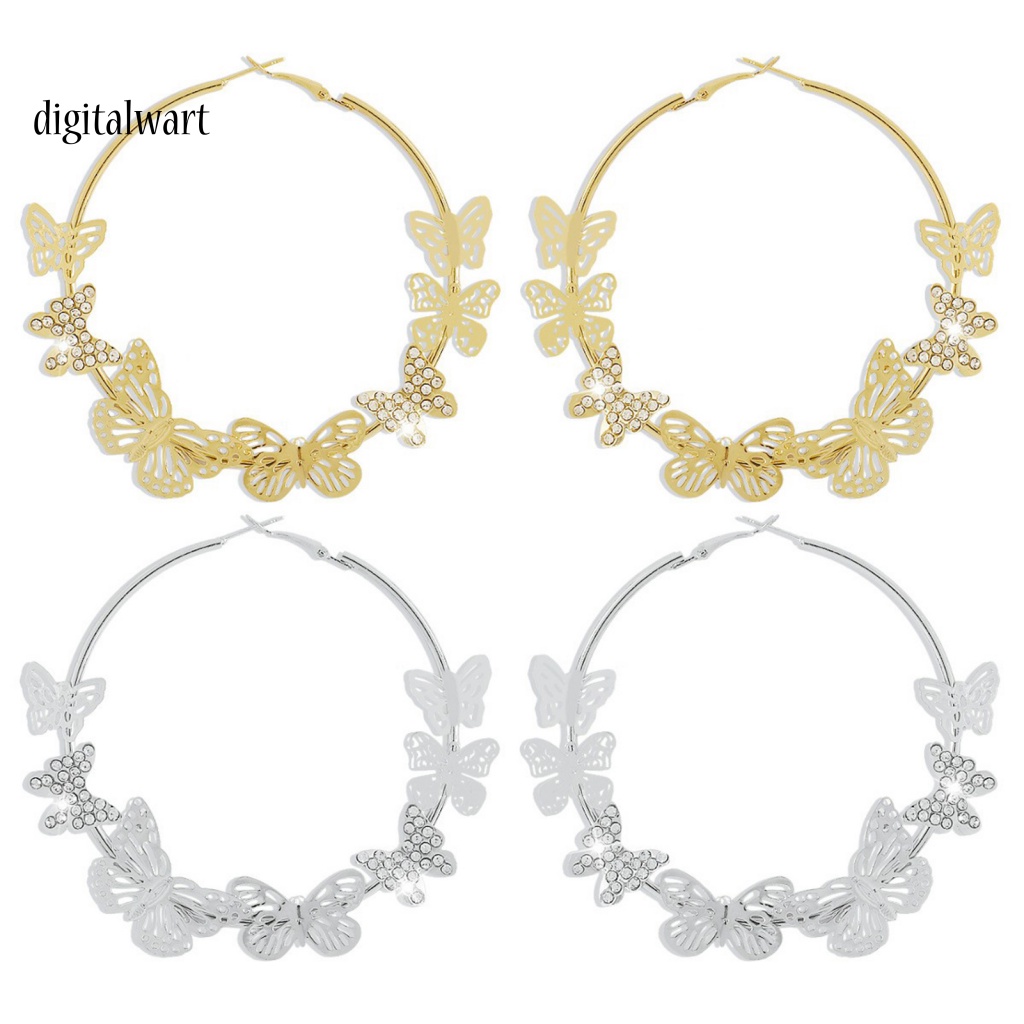 Kỹ Thuật Số| 1 Đôi Bông Tai Tròn Rỗng Mặt Bướm 3D Đính Đá Sáng Bóng Phong Cách Vintage Thích Hợp Làm Quà Tặng Cho Bạn Gái