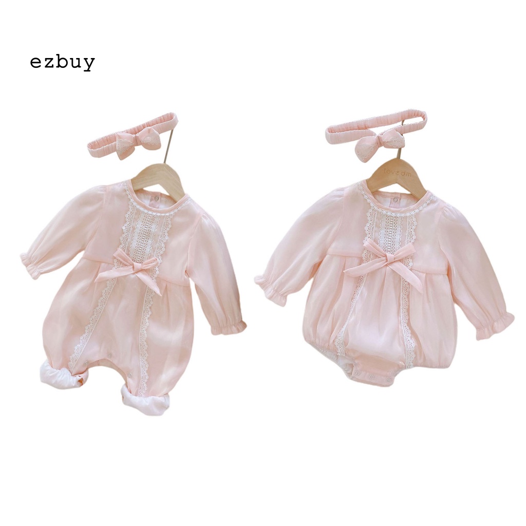 Bộ 2 Món Áo Liền Quần + Băng Đô Nơ Dễ Thương Cho Bé Gái