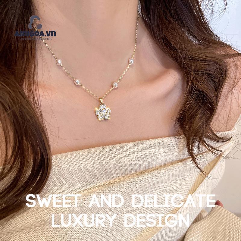 ✨✨Vòng cổ hình hoa hồng đính ngọc trai phong cách cổ điển thời trang cho nữ