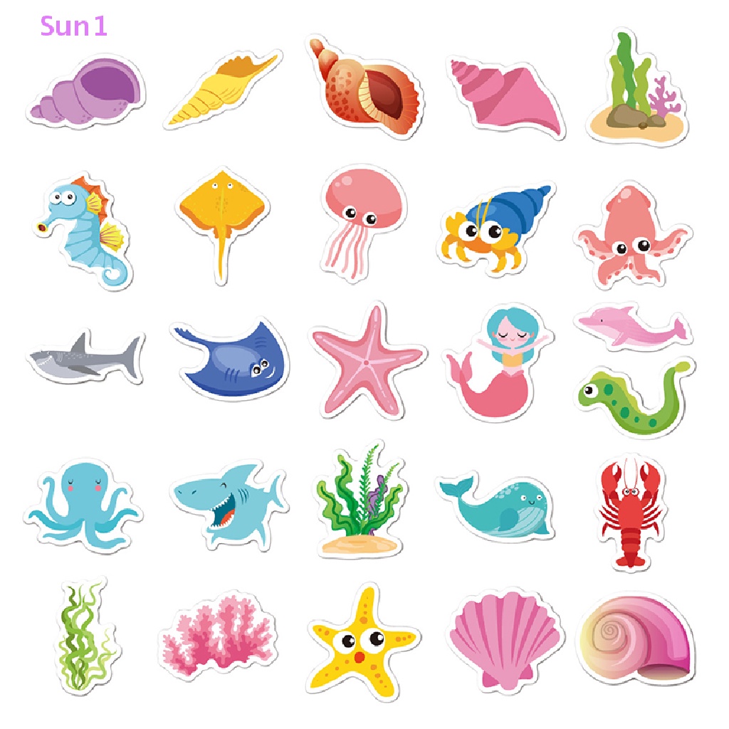 Set 50 Sticker Dán Trang Trí Hình Động Vật Biển Độc Đáo