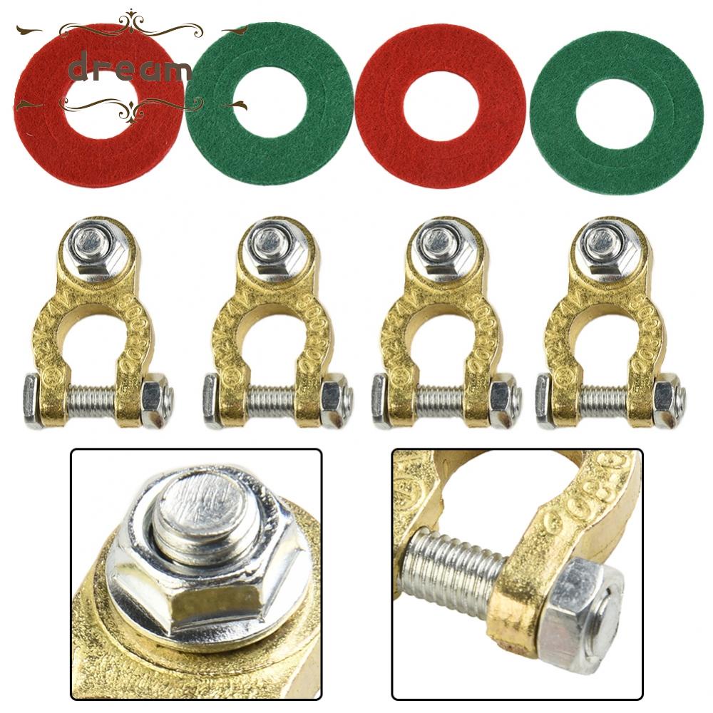 【DREAMLIFE】2 Pairs Of Battery Terminals 12/24 V Battery Poles, Brass Connectors With M8 Bo