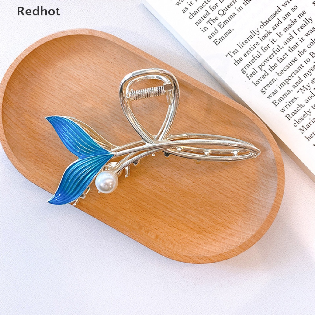 &lt; Redhot &gt; Kẹp Tóc Đuôi Cá Mập Đính Ngọc Trai Xanh Lam Cho Nữ Giảm Giá