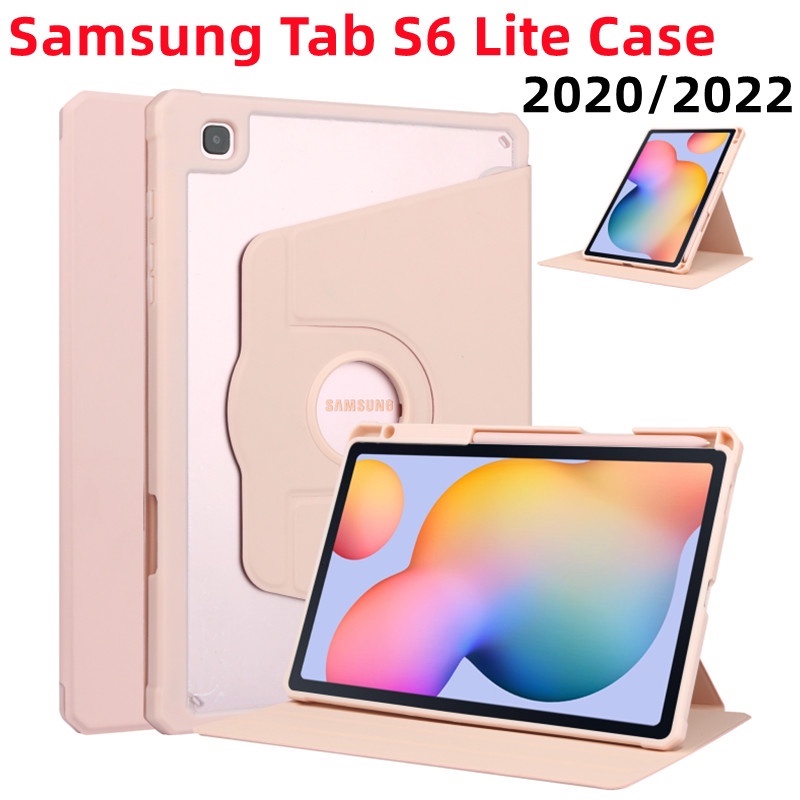 Ốp Máy Tính Bảng Trong Suốt Có Ngăn Đựng Bút Xoay 360 Độ Cho Samsung Galaxy Tab S6 Lite 2022 2020 SM-P613 SM-P619 P610 P619