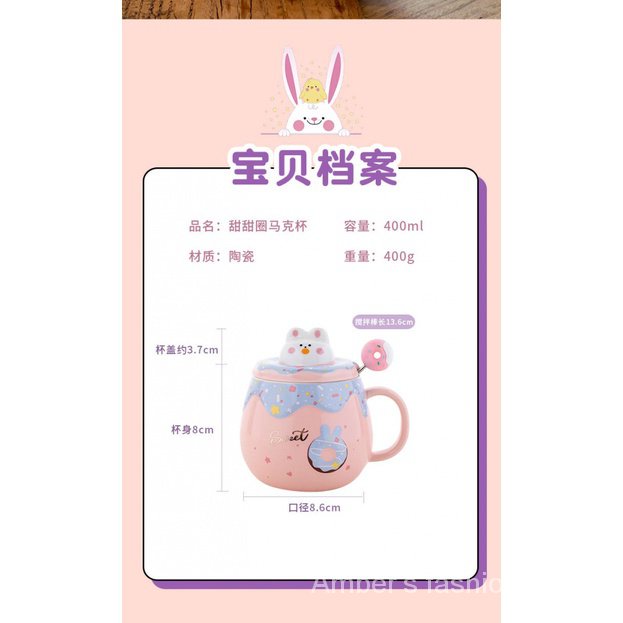 Cốc Uống Nước Bằng Sứ Cao Cấp Có Nắp Đậy Và Muỗng Họa Tiết Dễ Thương Dùng Làm Quà Tặng Sinh Nhật Cho Bé Gái