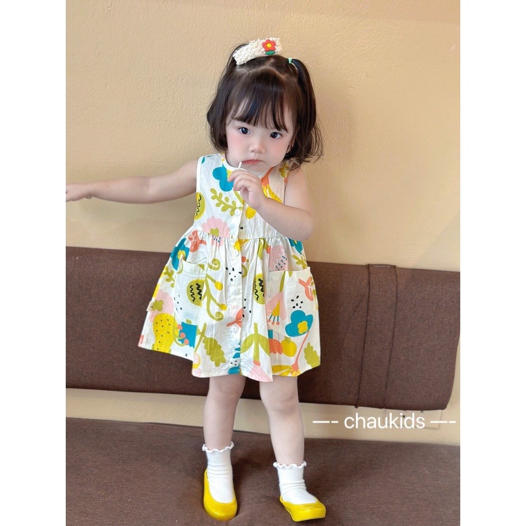 Váy sát nách vải lanh cực yêu cho bé gái mùa hè siêu cute