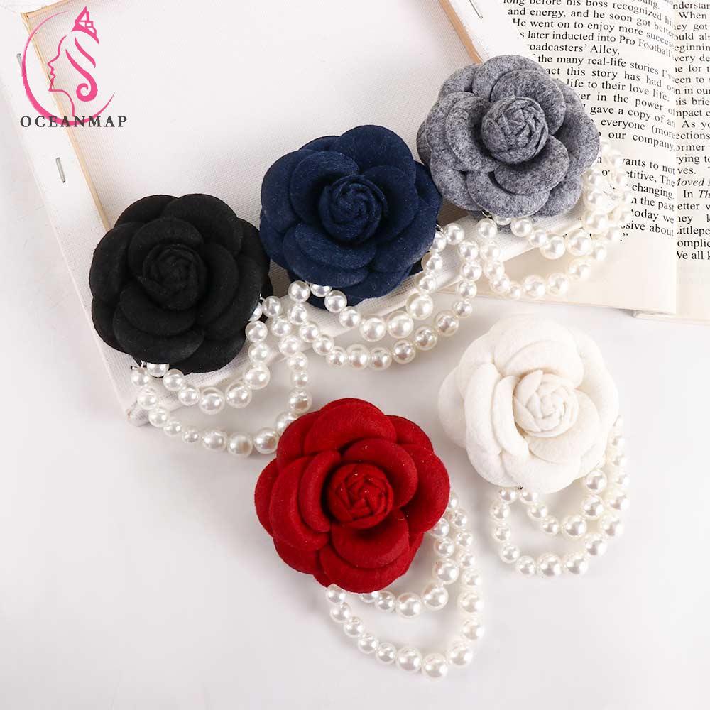 Ghim Cài Áo Hình Hoa Trà Đính Tua Rua Phong Cách Vintage Thanh Lịch Cho Nữ