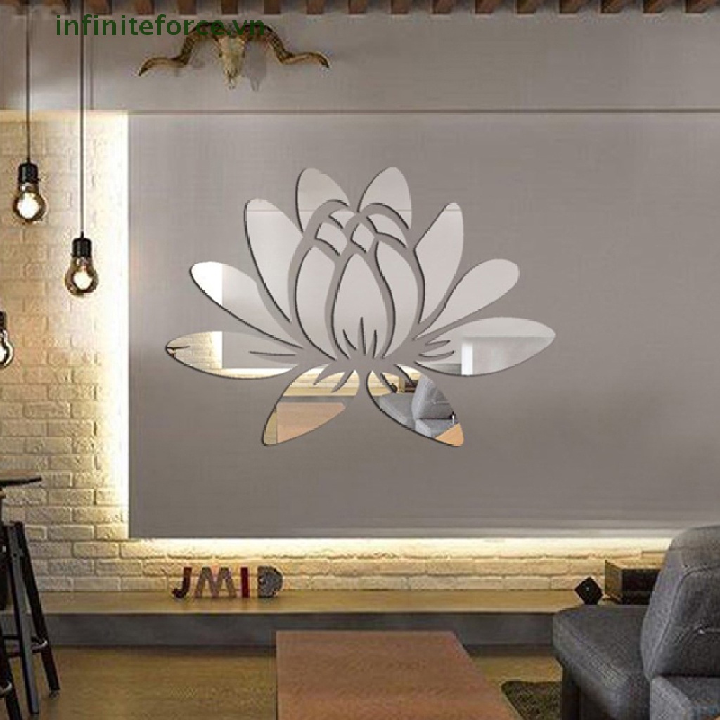 Đề Can Acrylic Hình Hoa Sen 3D Tráng Gương Dán Tường Trang Trí DIY
