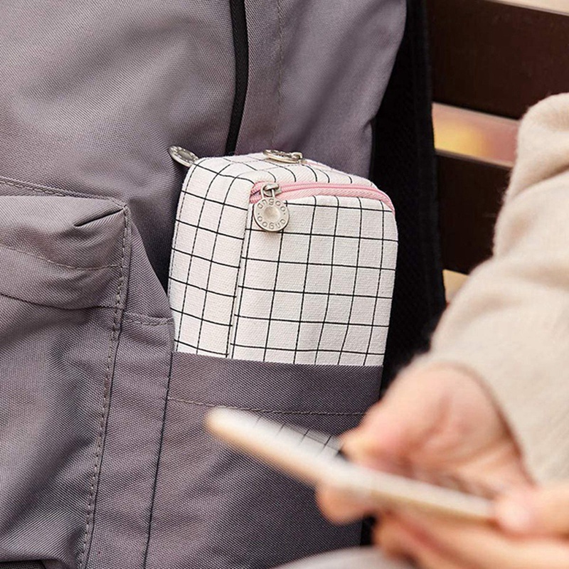 2 Túi Đựng Bút 3 Ngăn Bằng Vải Canvas Cỡ Lớn Màu Trắng / Đen / Hồng