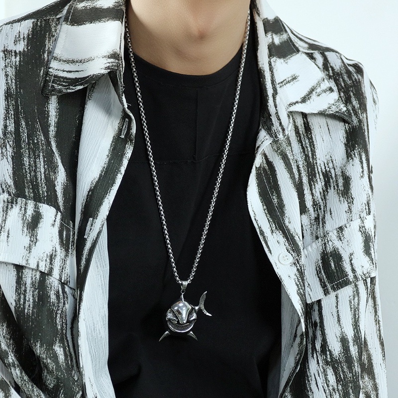 Vòng cổ Thép Titan Không Gỉ Mặt Cá Mập Phong Cách Hip Hop Thời Trang Cho Nam Và Nữ