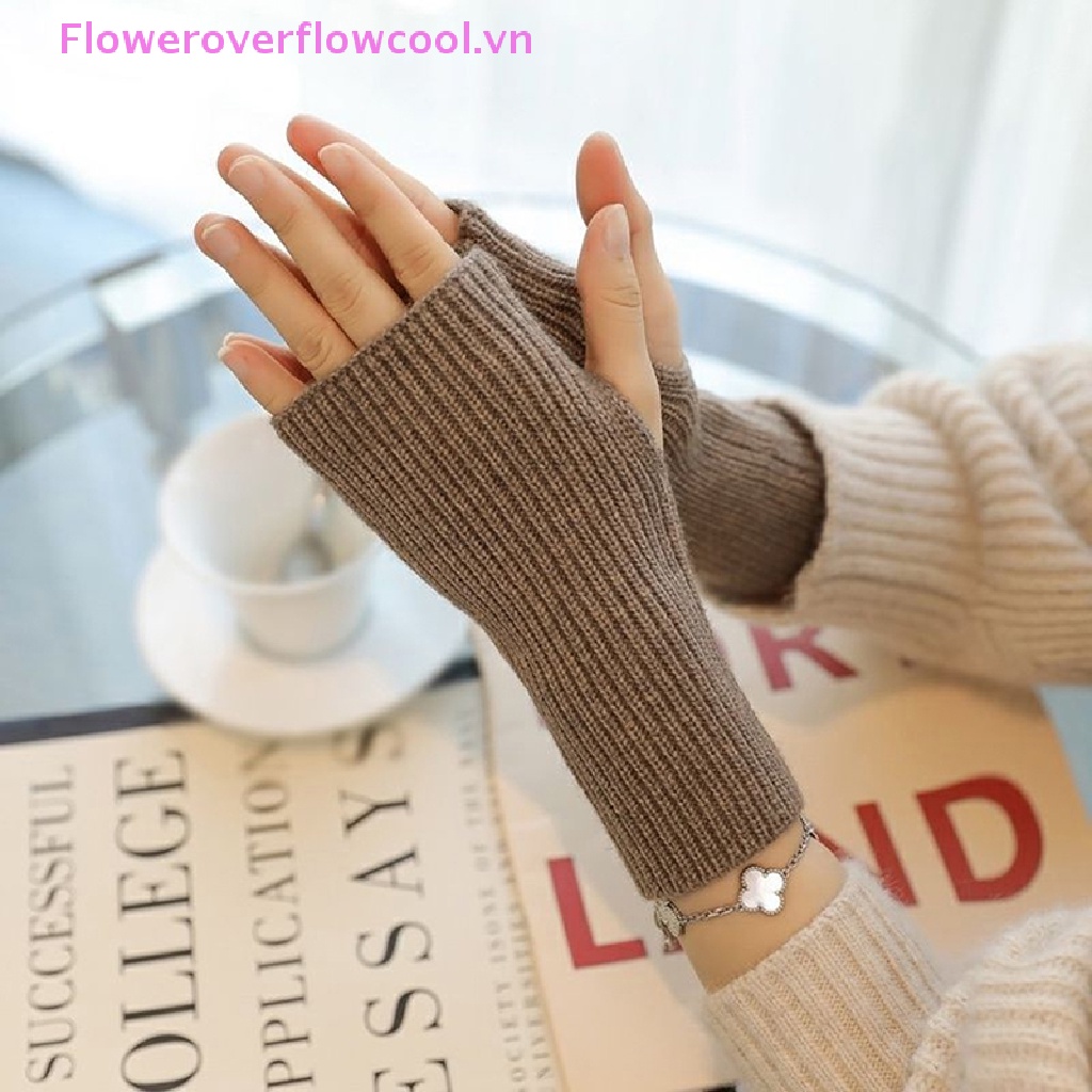 Găng Tay Len Hở Ngón Mềm Mại Giữ Ấm Mùa Đông Cho Nữ