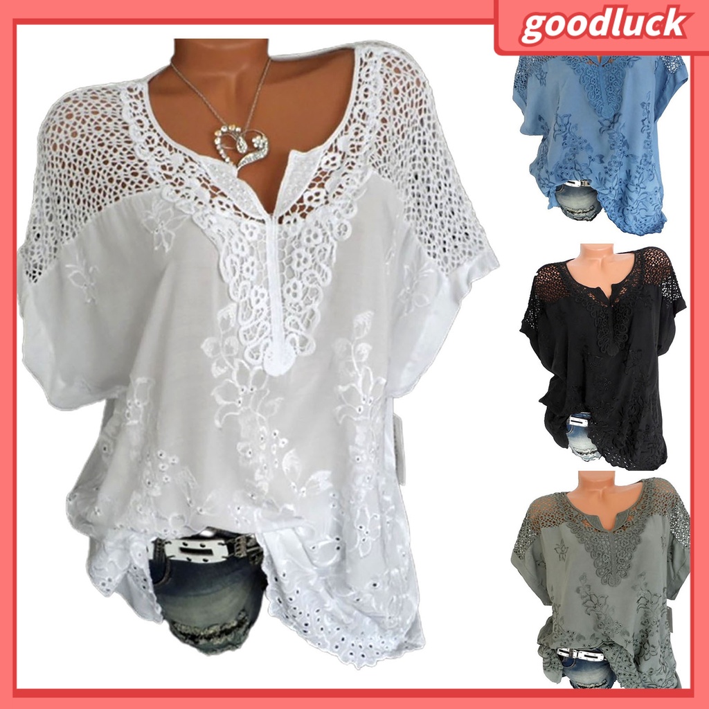 Áo Thun Nữ Tay Ngắn Cổ Chữ V Phối Ren Mềm Mại Thời Trang Mùa Hè