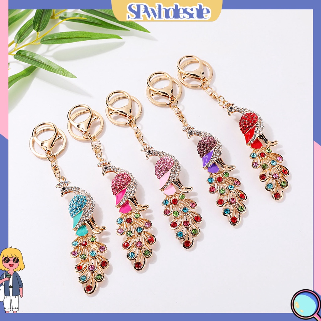 <SPwholesale> Móc Khóa Hình Con Công Ba Chiều Đính Đá Pha Lê Lấp Lánh Trang Trí Túi Xách