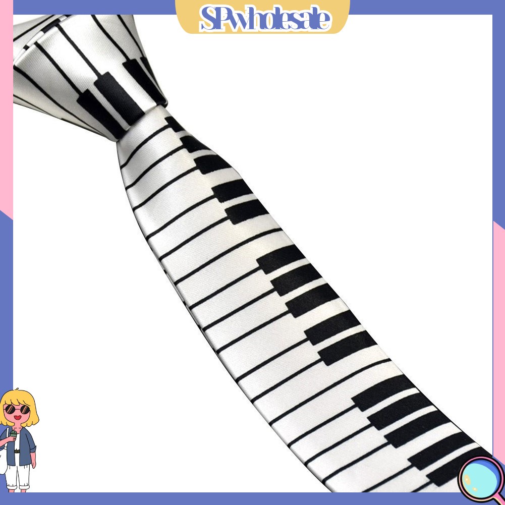 &lt;SPwholesale&gt; Cà Vạt Mỏng Họa Tiết Phím Đàn Piano Trắng Đen Cho Nam