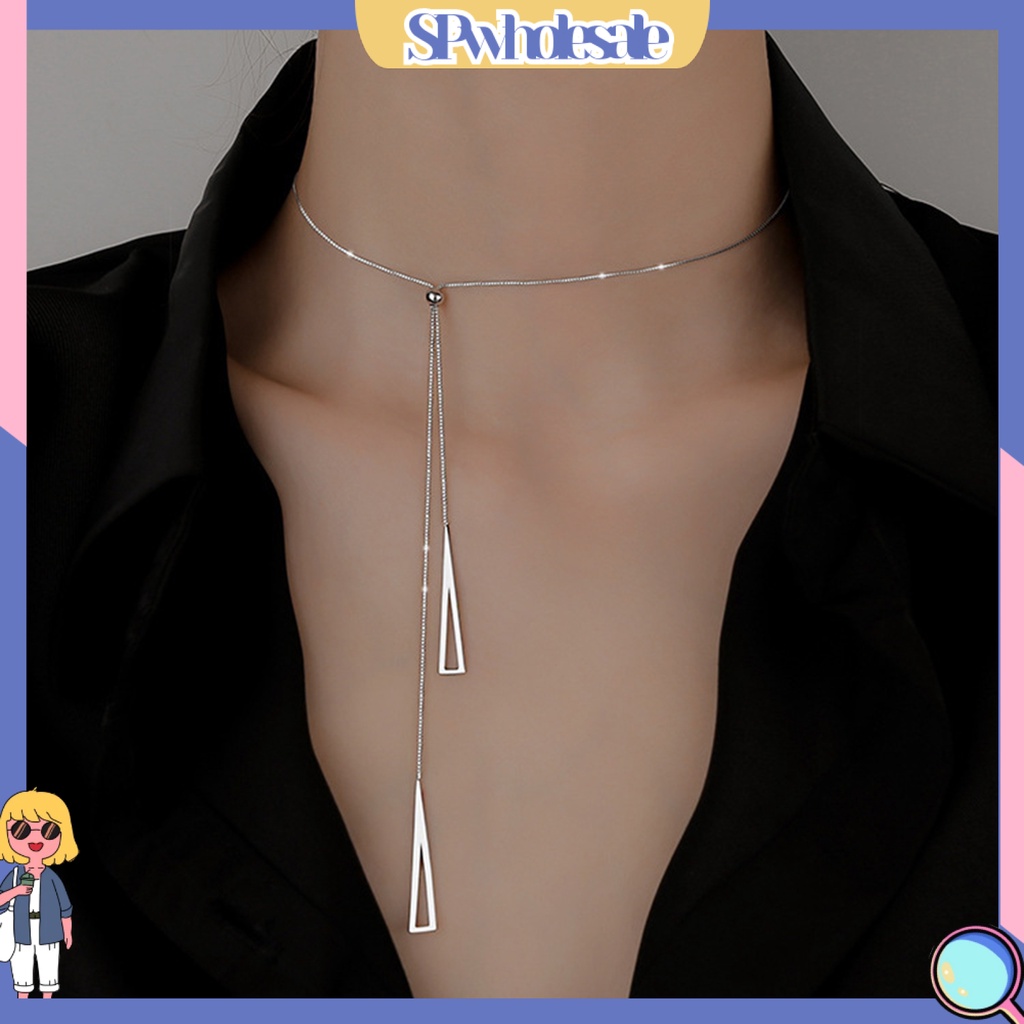&lt;SPwholesale&gt; Vòng cổ Mặt Tam Giác Màu Sắc Bạc