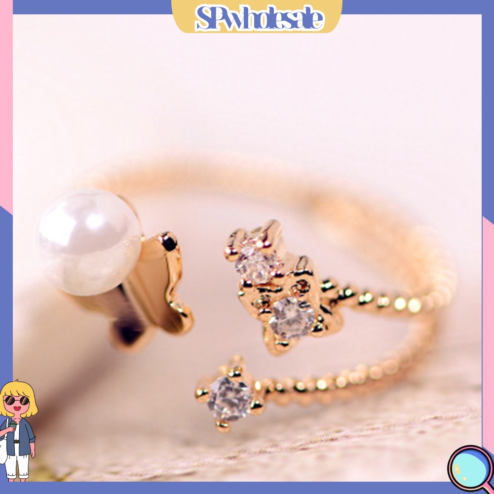 <SPwholesale> Nhẫn Hình Bướm Đính Ngọc Trai Nhân Tạo Thời Trang Dành Cho Nữ