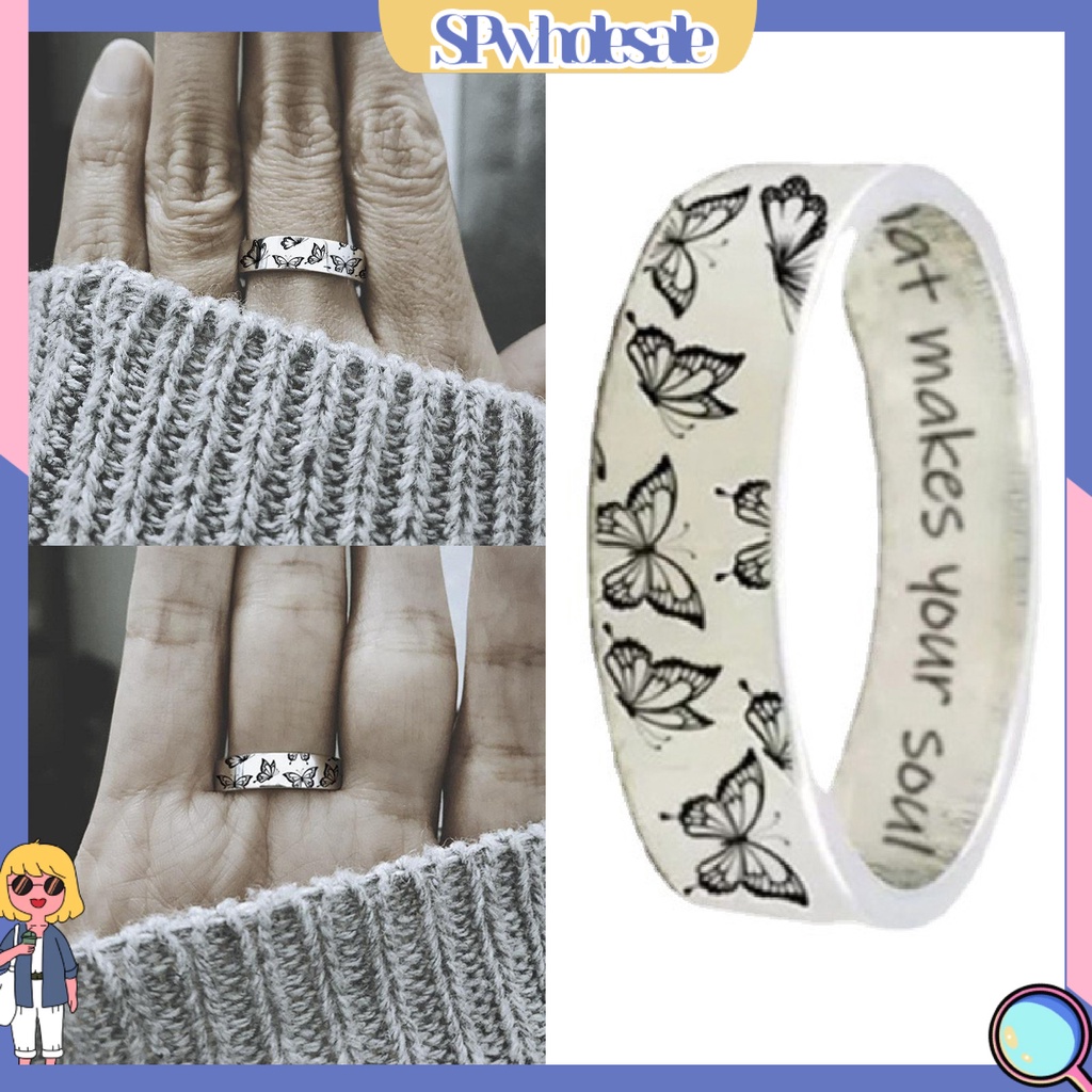 <SPwholesale> Nhẫn Hợp Kim Chạm Khắc Hình Bướm Đơn Giản Phong Cách Cổ Điển Thích Hợp Làm Quà Tặng