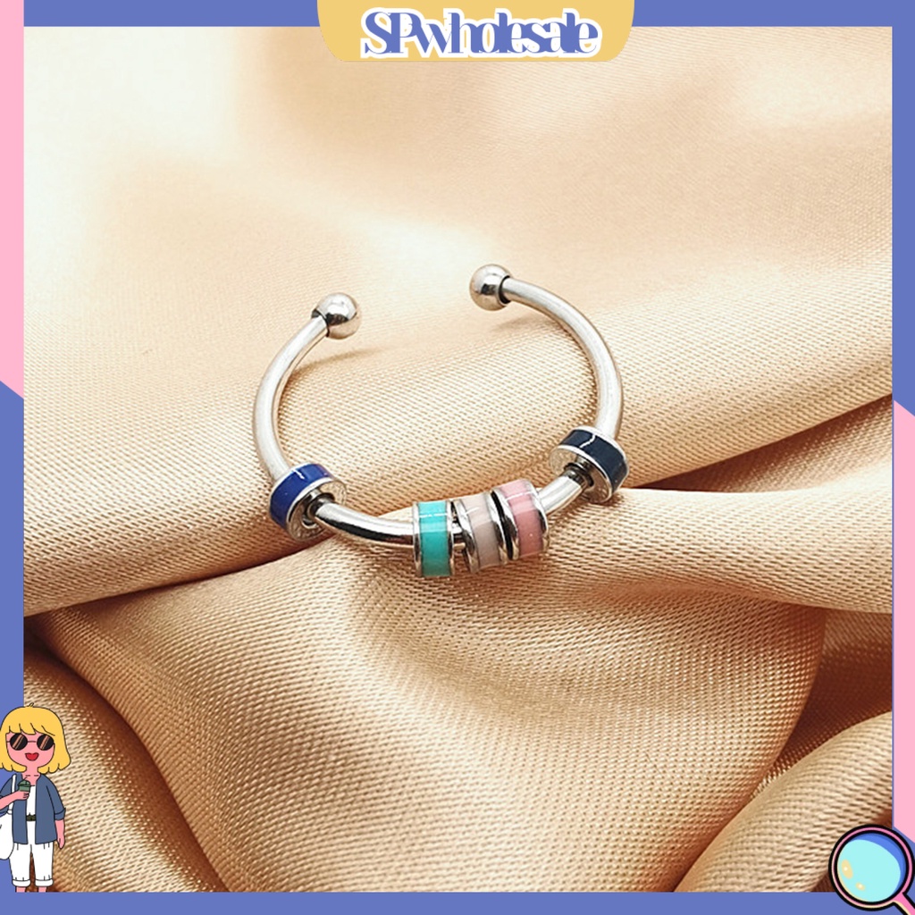 <SPwholesale> Nhẫn Hở Bằng Thép Không Gỉ Đính Hạt Resin Giải Tỏa Căng Thẳng Cho Văn Phòng