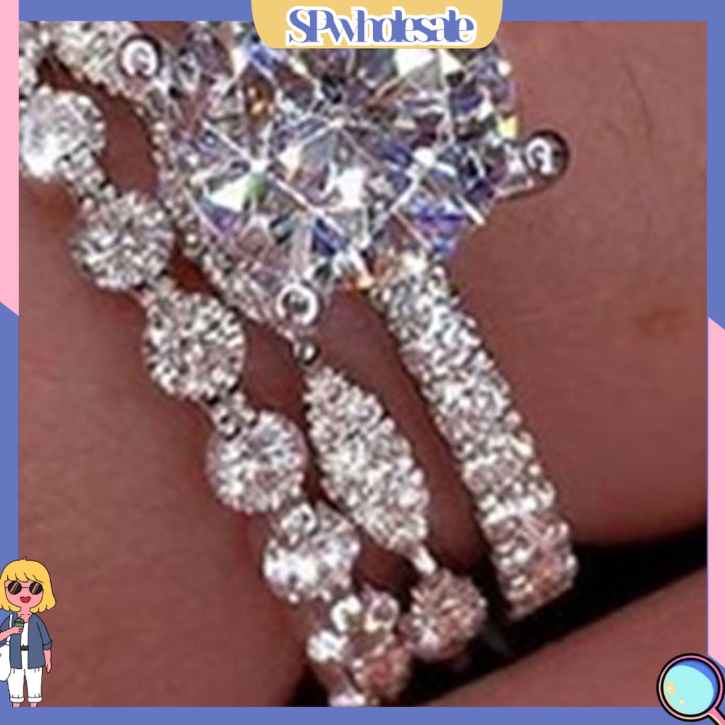 <SPwholesale> Nhẫn Ba Lớp Đính Đá Tinh Tế Thời Trang Cho Nữ Dùng Trong Tiệc Cưới