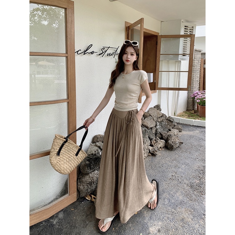 Quần dài SUXI ống rộng lưng cao thiết kế đơn giản thời trang mùa hè cho nữ