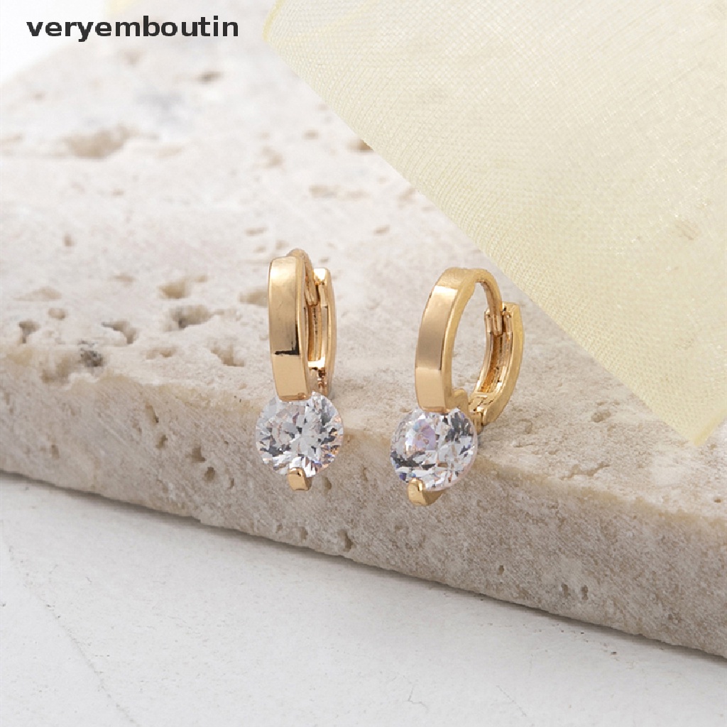 1 Đôi Bông Tai Hình Tròn Nhỏ Đính Đá Zircon Đơn Giản Thời Trang Phong Cách Hàn Quốc Dành Cho Nữ