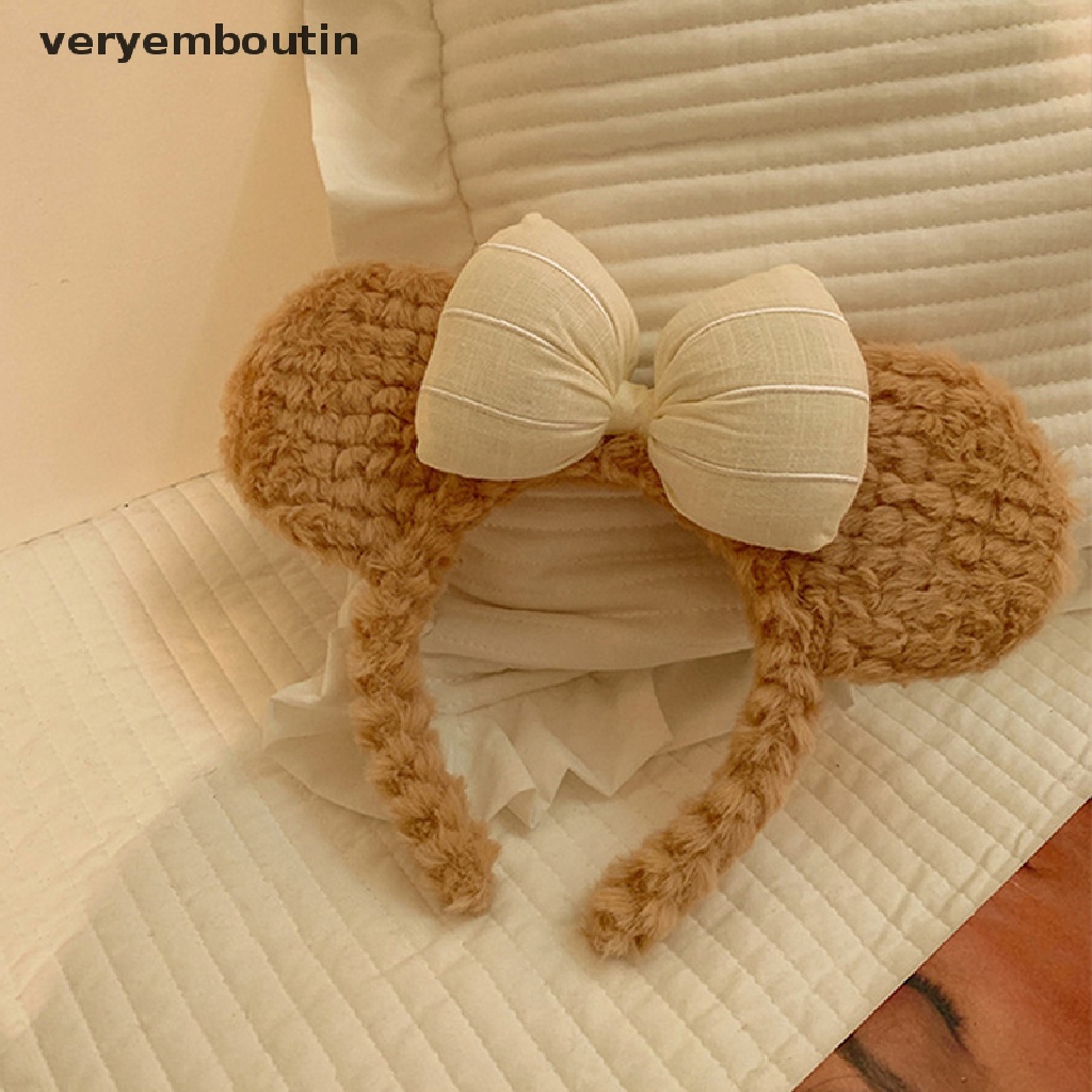 Băng đô cài tóc rửa mặt Tai Gấu Nhỏ Đính Nơ Họa Tiết Hoạt Hình Dễ Thương Cho Nữ