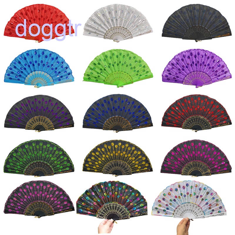 Quạt Thêu Họa Tiết Đính Kim Sa Nhiều Màu Sắc Đơn Giản Thời Trang Năm 2023