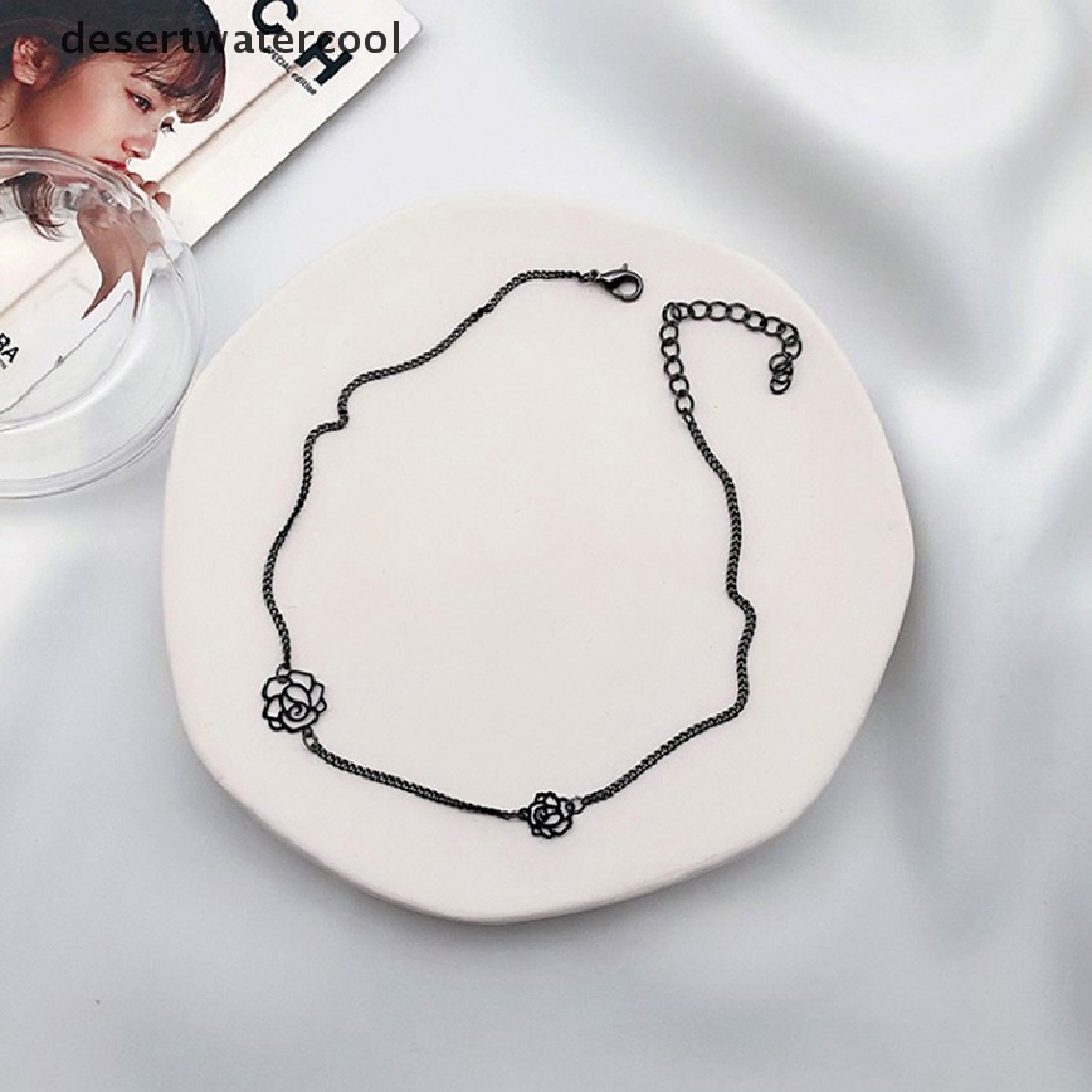 Vòng Cổ Choker Màu Đen Đính Hoa Hồng Phong Cách Hàn Quốc